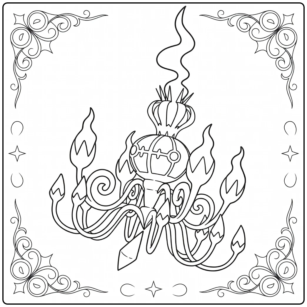 Mega Chandelure Kleurplaat - Vurige Pokémon lijnenkunst