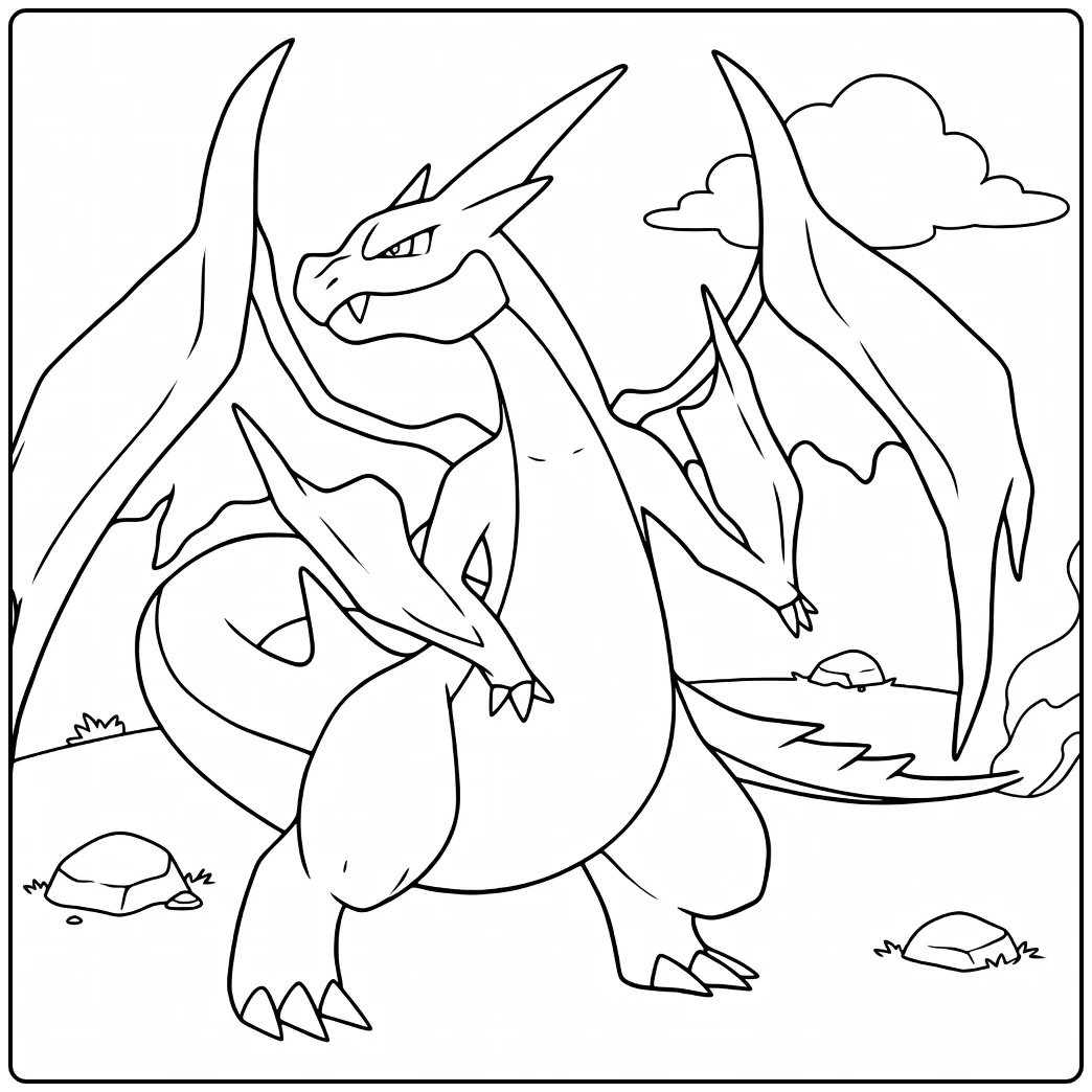 Mega Charizard Y Kleurplaat - machtige Pokémon draken