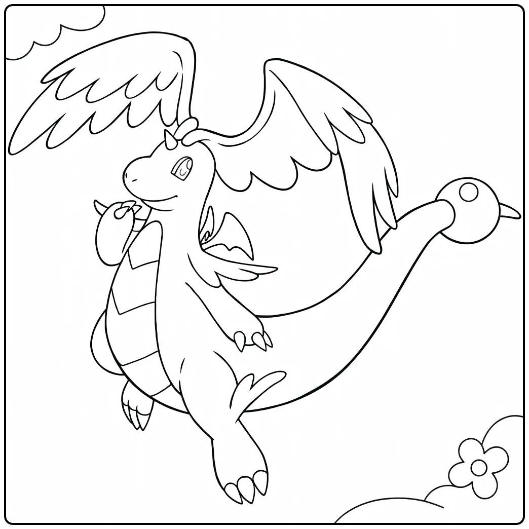 Mega Dragonite Kleurplaat: vliegende Pokémon draak
