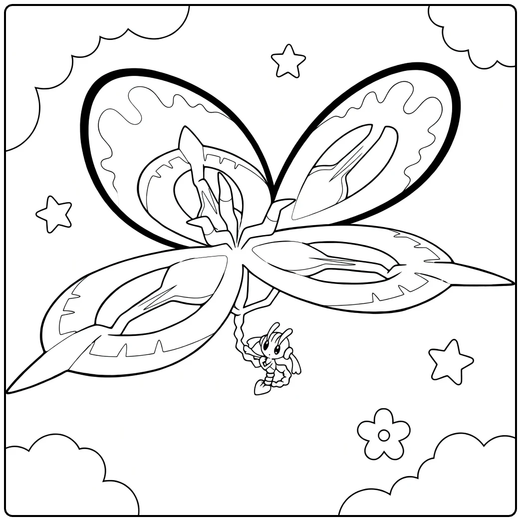 Mega Floette Kleurplaat met magische bloem en sterretjes