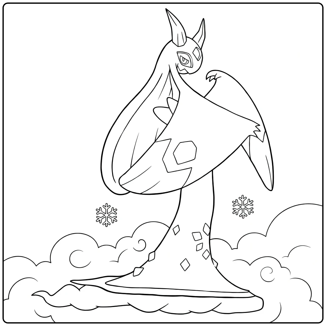 Mega Froslass Kleurplaat: ijsgeest Pokémon met sneeuw