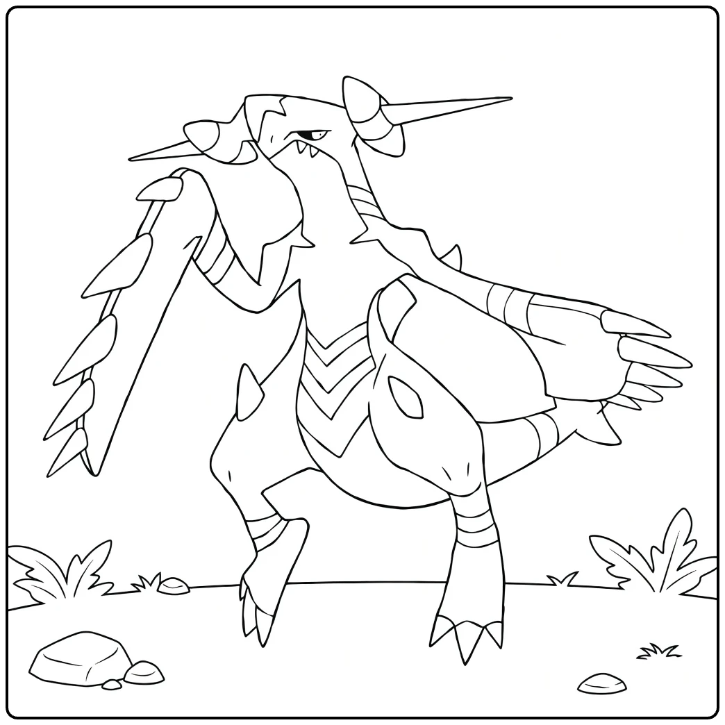 Mega Garchomp Kleurplaat: stoere Pokémon in actie pose