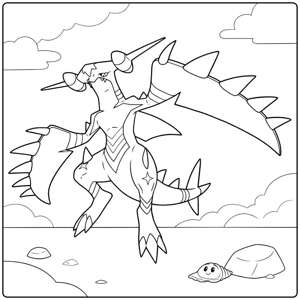 Mega Garchomp Z Kleurplaat: stoere draak met vleugels