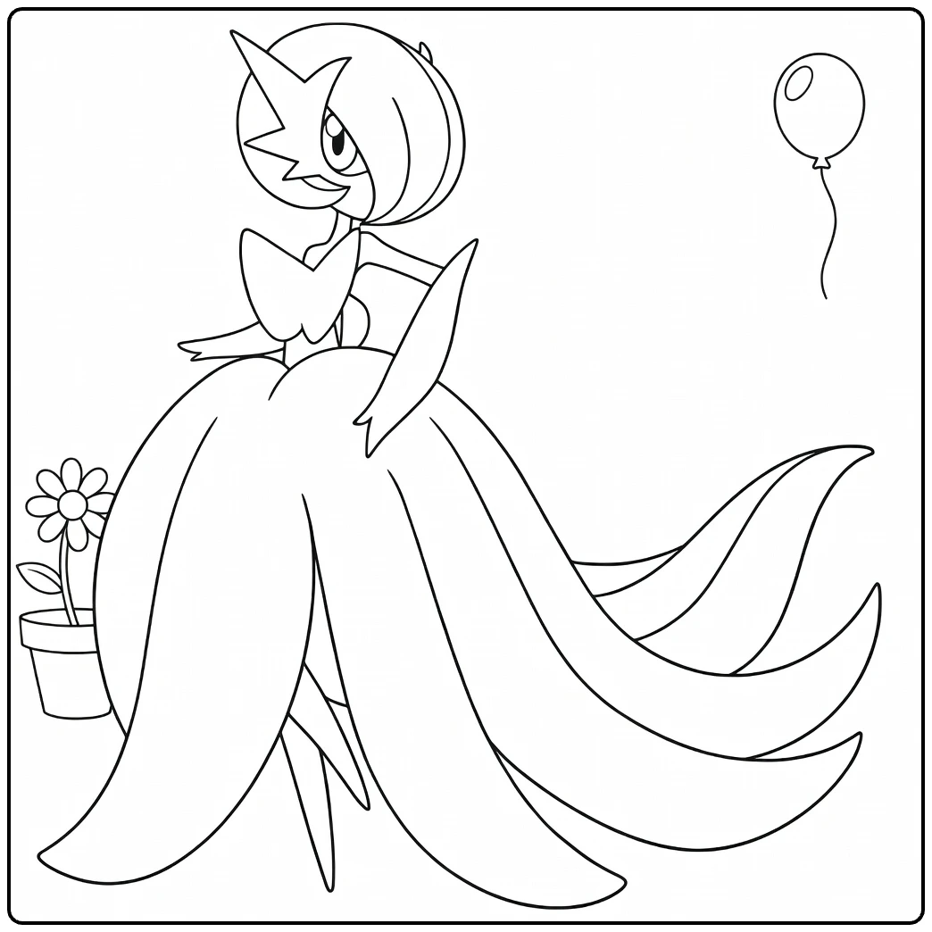 Mega Gardevoir Kleurplaat met ballon en madeliefje