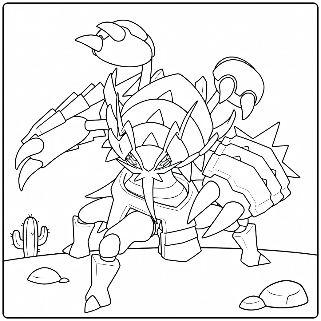 Mega Golisopod Kleurplaat in woestijn met klauwen