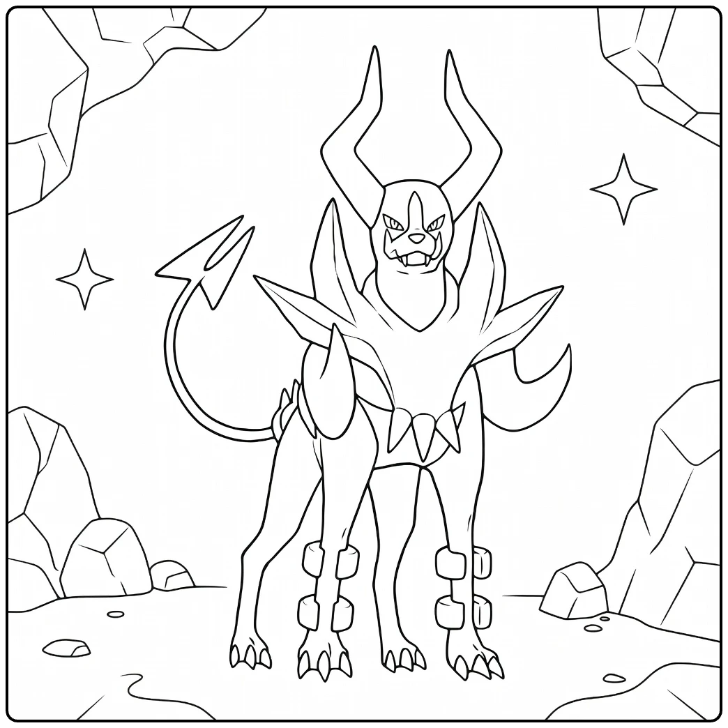 Mega Houndoom Kleurplaat - Woeste Pokémon met hoorns