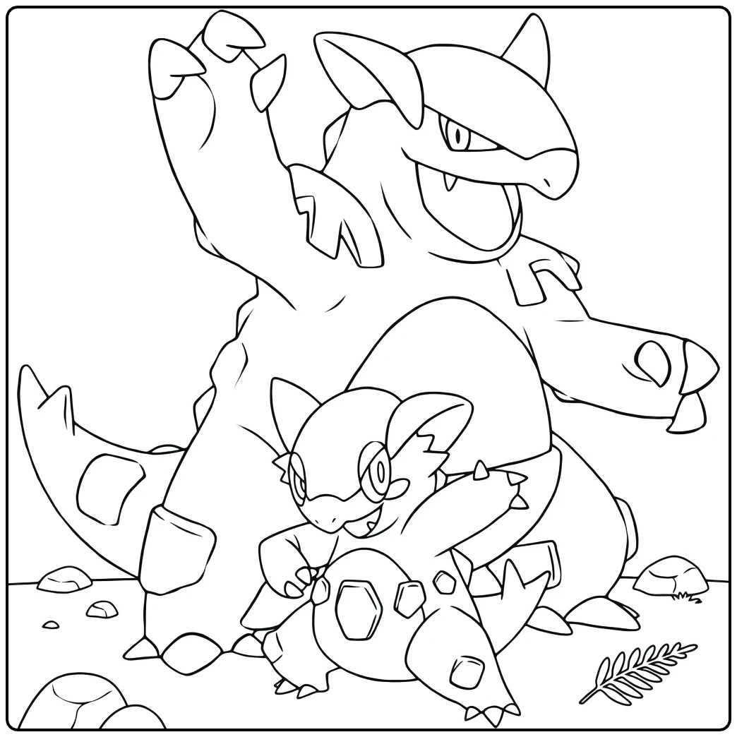 Mega Kangaskhan Kleurplaat met baby in buidel Pokémon