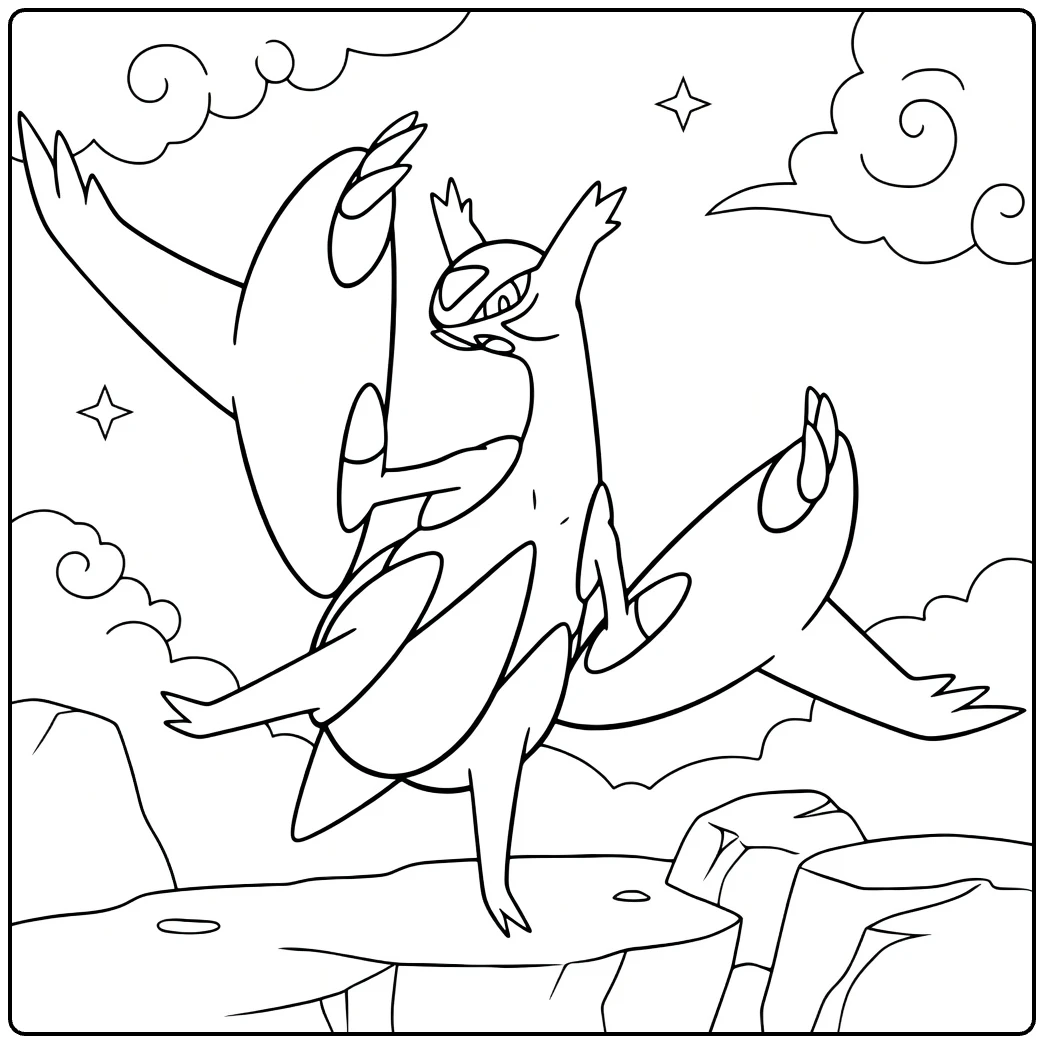 Mega Latios Kleurplaat: vliegende mega-Pokémon met sterren