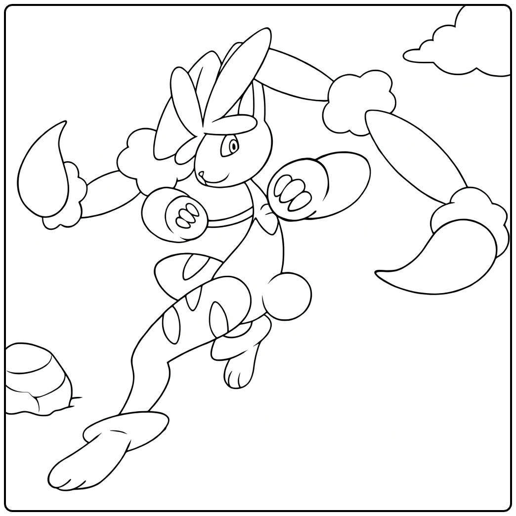 Mega Lopunny Kleurplaat in actiepose met klauwen