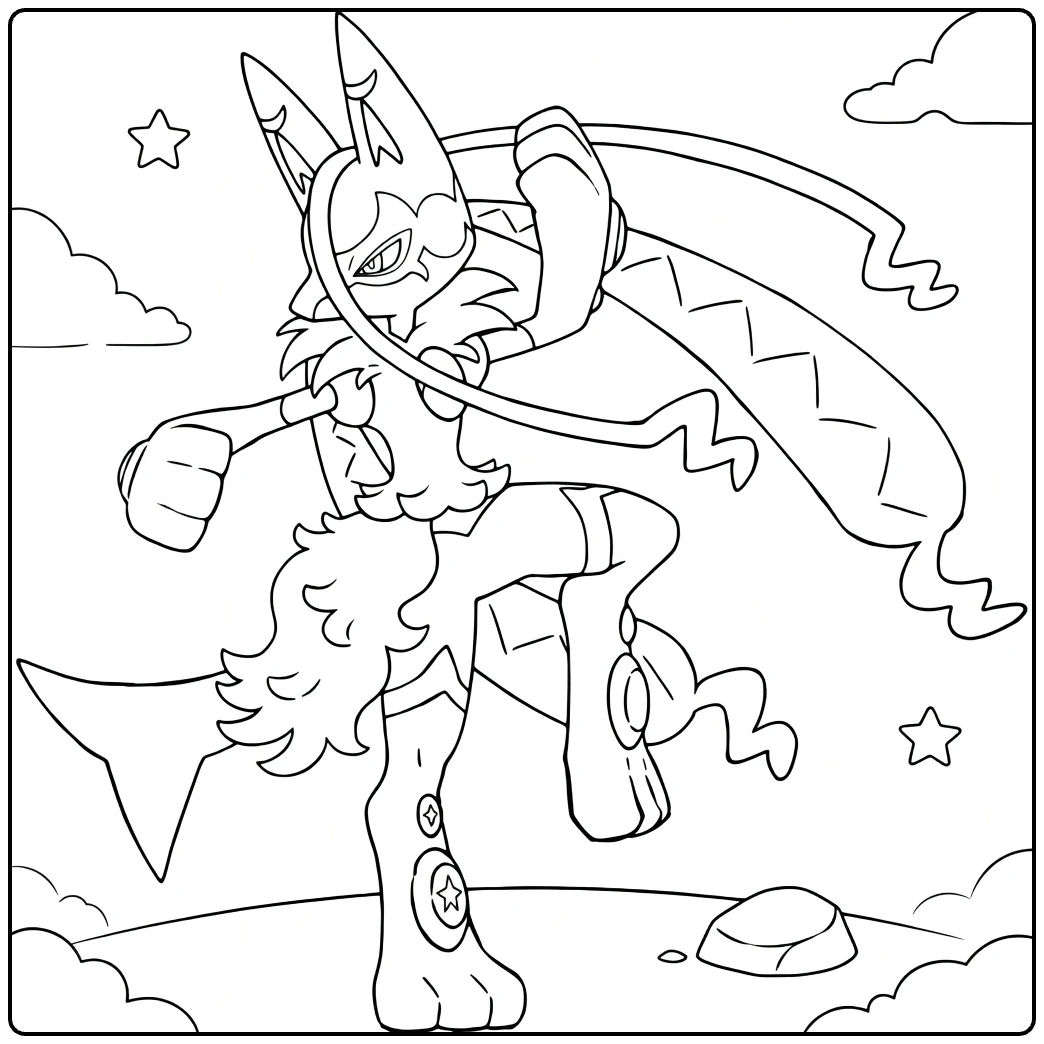 Mega Lucario Z Kleurplaat in dynamische strijdpose