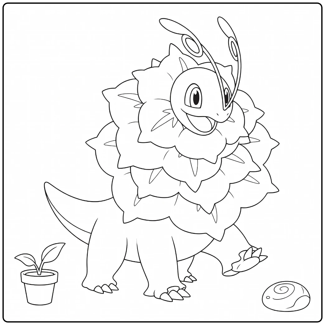 Mega Meganium Kleurplaat: schattige Pokémon met bloemenkraag