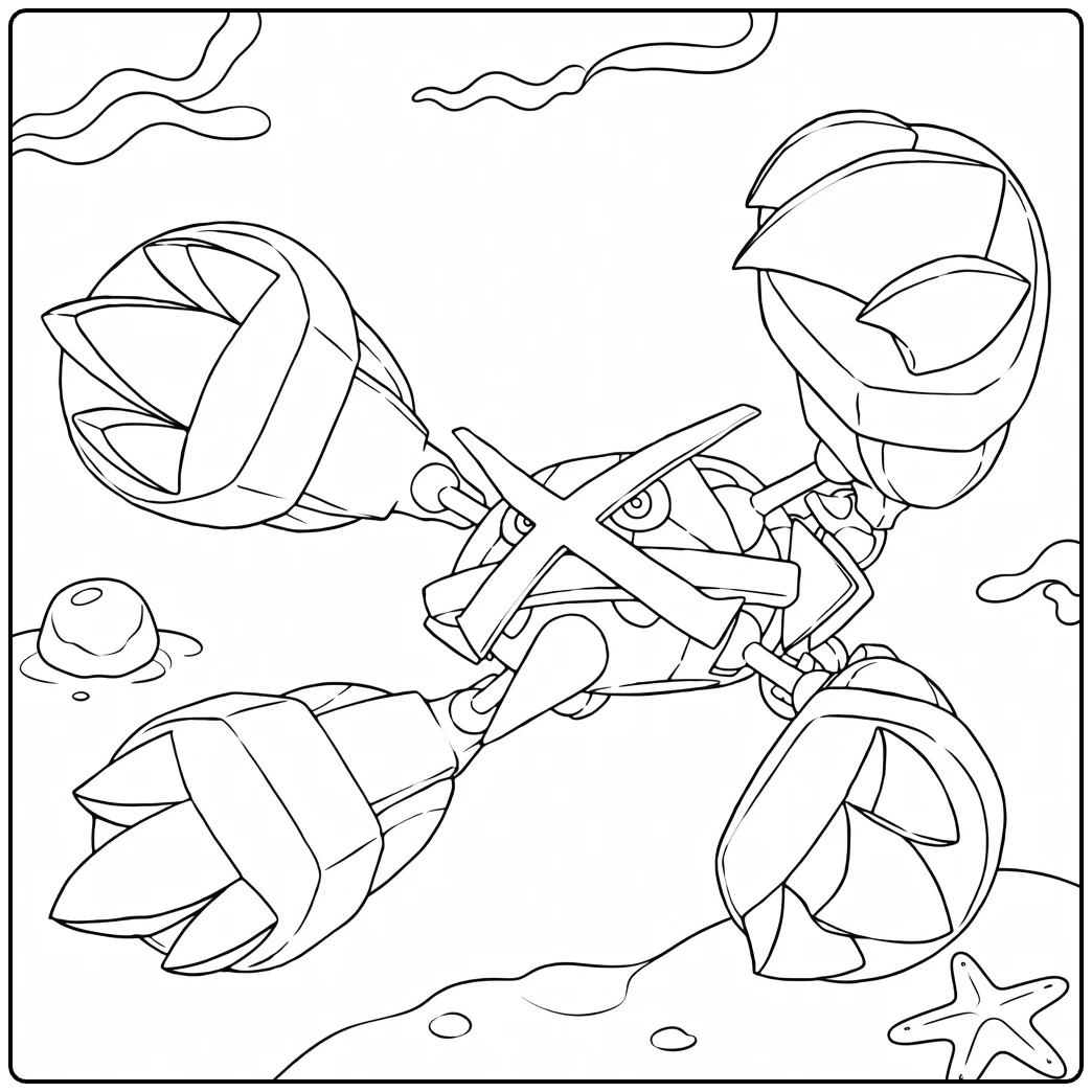 Mega Metagross Kleurplaat: stoere Pokémon onder water met klauwen