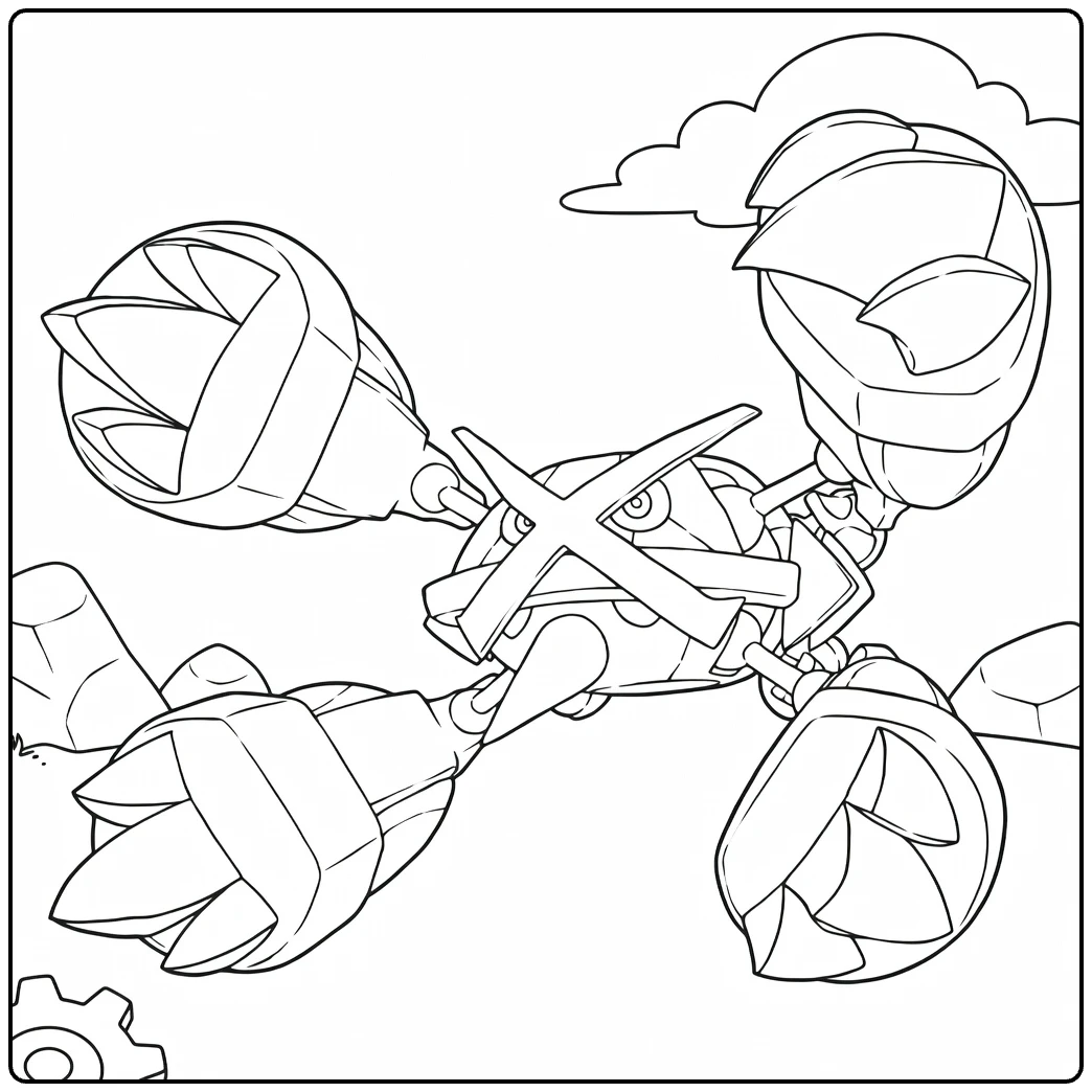 Mega Metagross kleurplaat met klauwen en pantser
