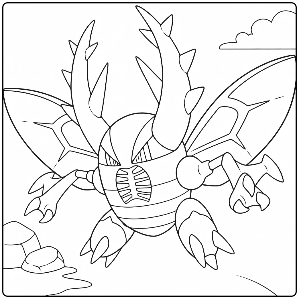 Mega Pinsir Kleurplaat: stoere Pokémon kever in actie