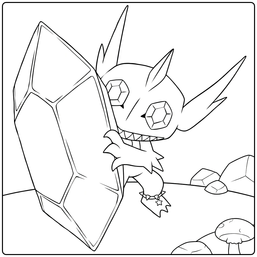 Mega Sableye Kleurplaat met kristalschild en paddenstoelen