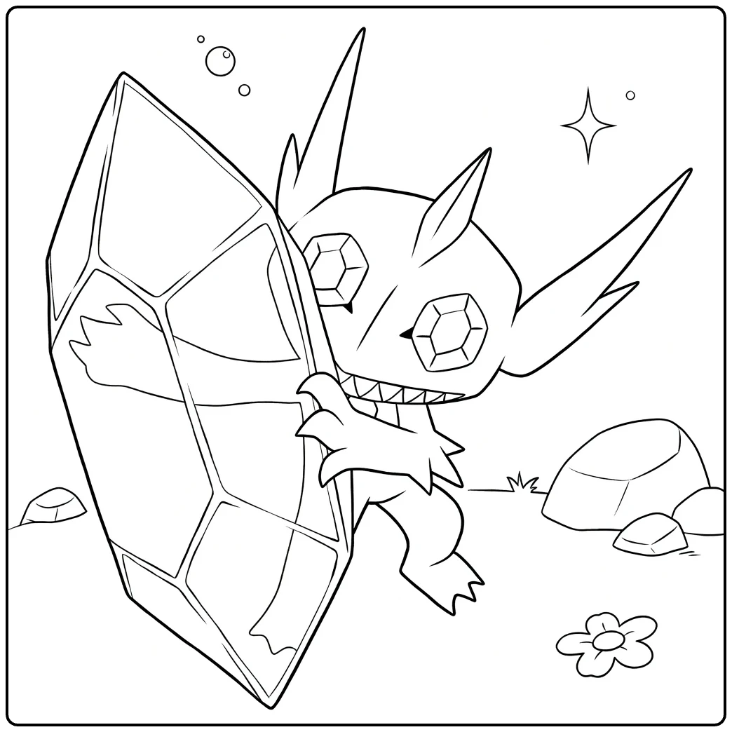 Mega Sableye Kleurplaat met kristalschild en edelstenen