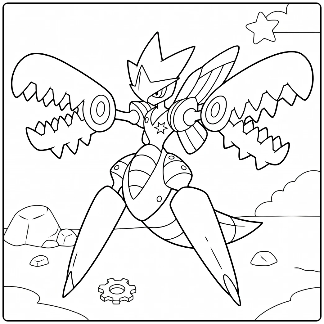 Mega Scizor Kleurplaat Pokémon met klauwen