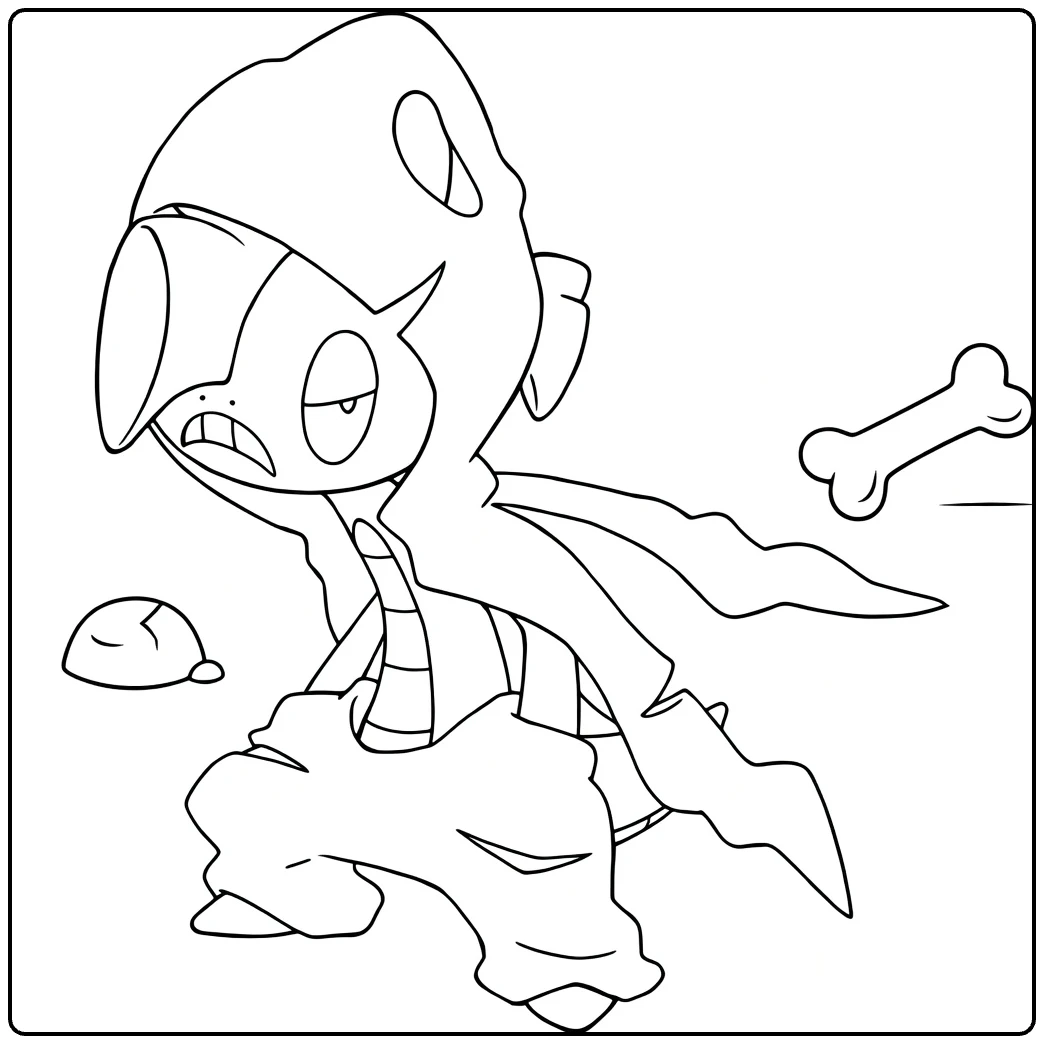 Mega Scrafty Kleurplaat: boze Pokémon met kap en botten