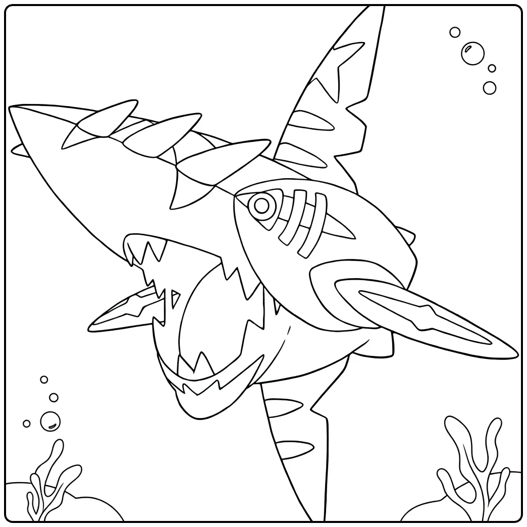 Mega Sharpedo Kleurplaat: mega haai Pokémon om te kleuren