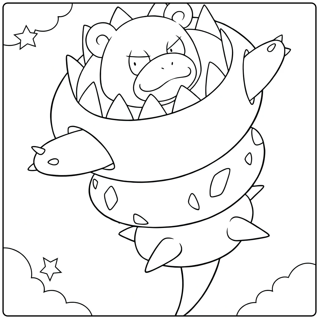 Mega Slowbro Kleurplaat met spikes en boze blik