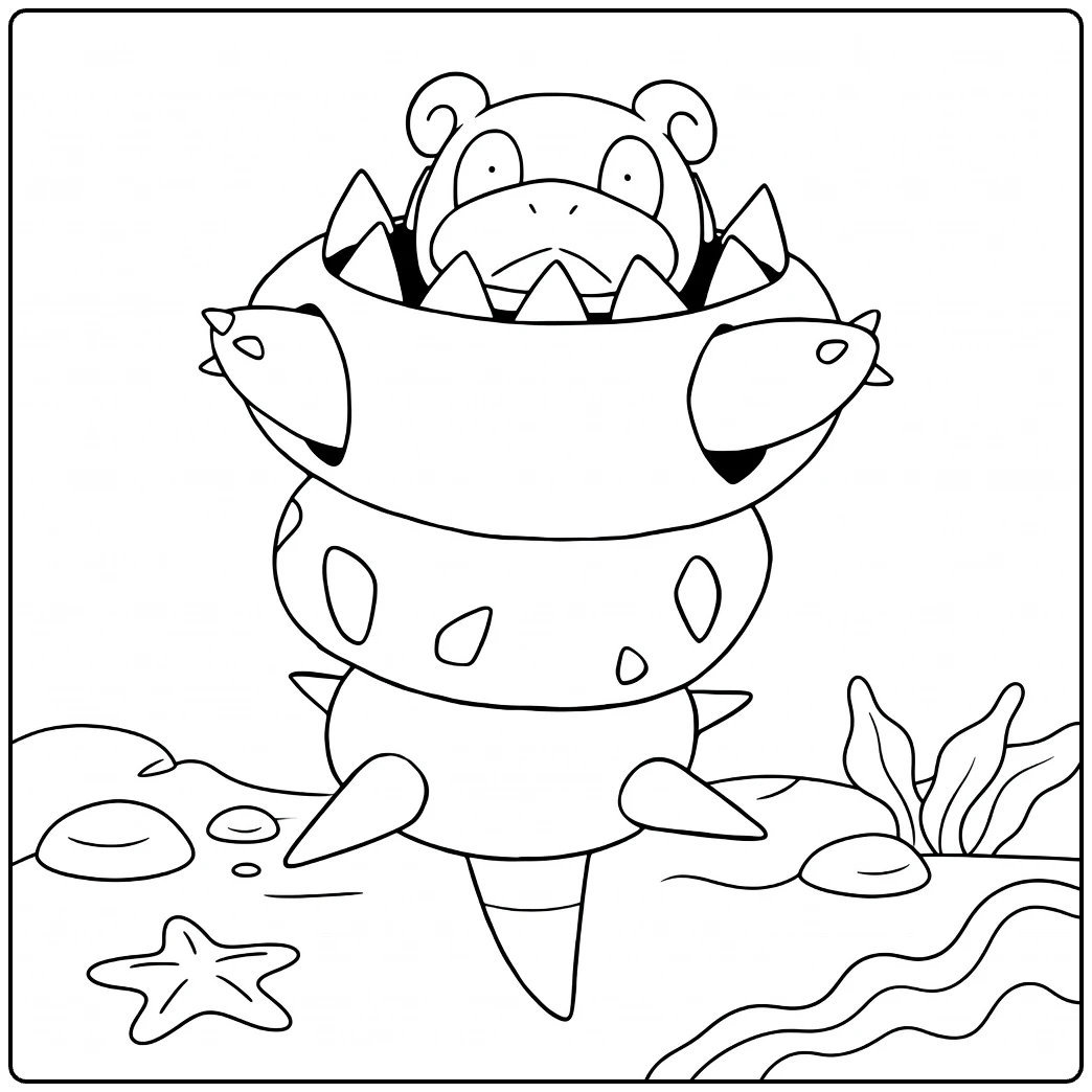 Mega Slowbro Kleurplaat met Shellder en zee