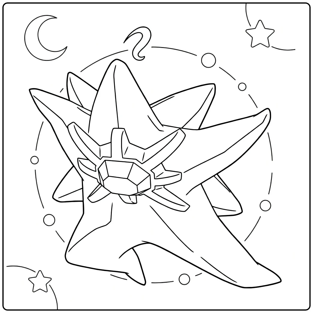 Mega Starmie Kleurplaat met maan en sterren