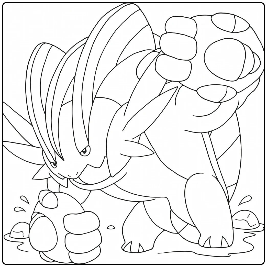 Mega Swampert Kleurplaat: krachtige vechtpose