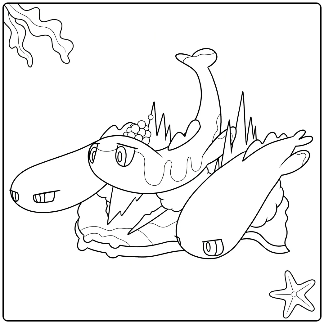 Mega Tatsugiri Curly Form Kleurplaat Pokémon onderwater