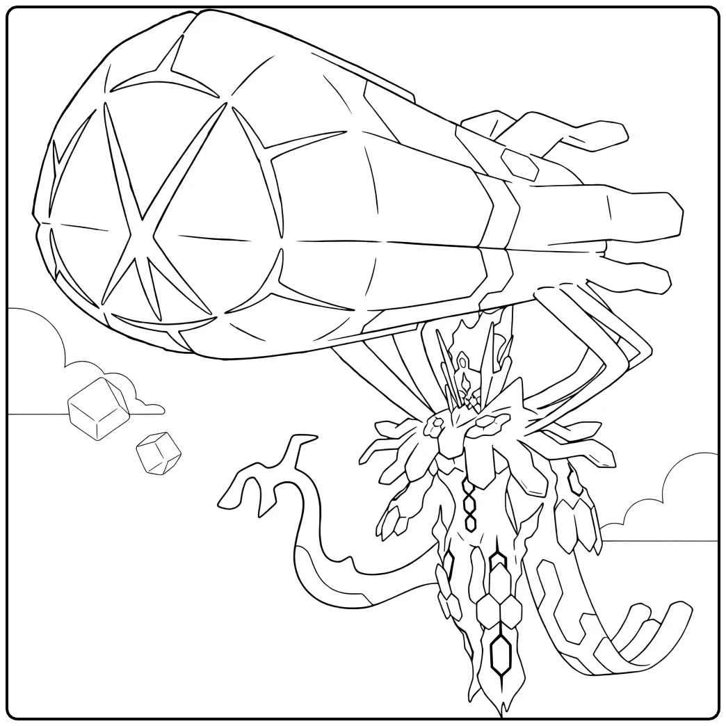 Mega Zygarde Kleurplaat met kristallen ballon en cubes