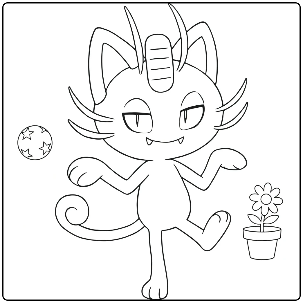 Meowth Alolan Form Kleurplaat: dansend met sterbal
