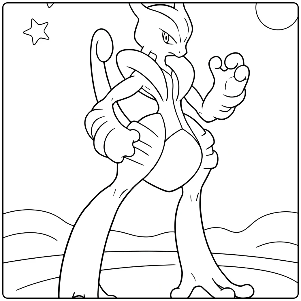 Mewtwo Kleurplaat: krachtige Pokémon met sterren en maan