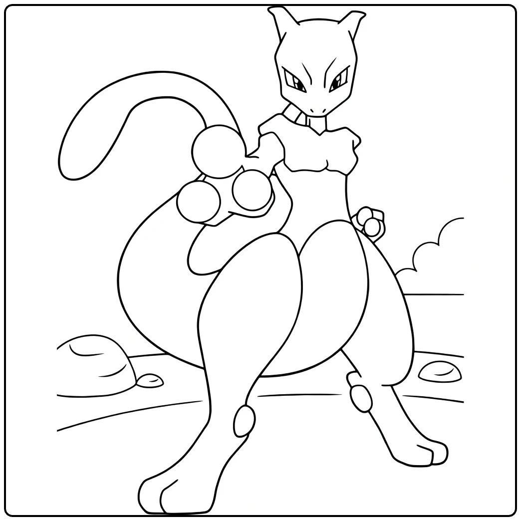 Mewtwo Kleurplaat: stoere Pokémon in krachtige pose
