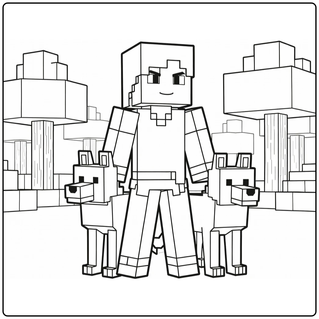 minecraft alex kleurplaat alex naast vriendelijke wolf