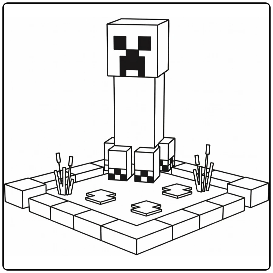 minecraft creeper kleurplaat met vijver en leliebladen
