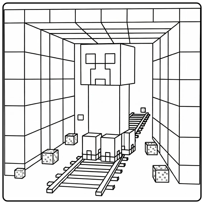 minecraft creeper kleurplaat in mijn tunnel met erts en rails