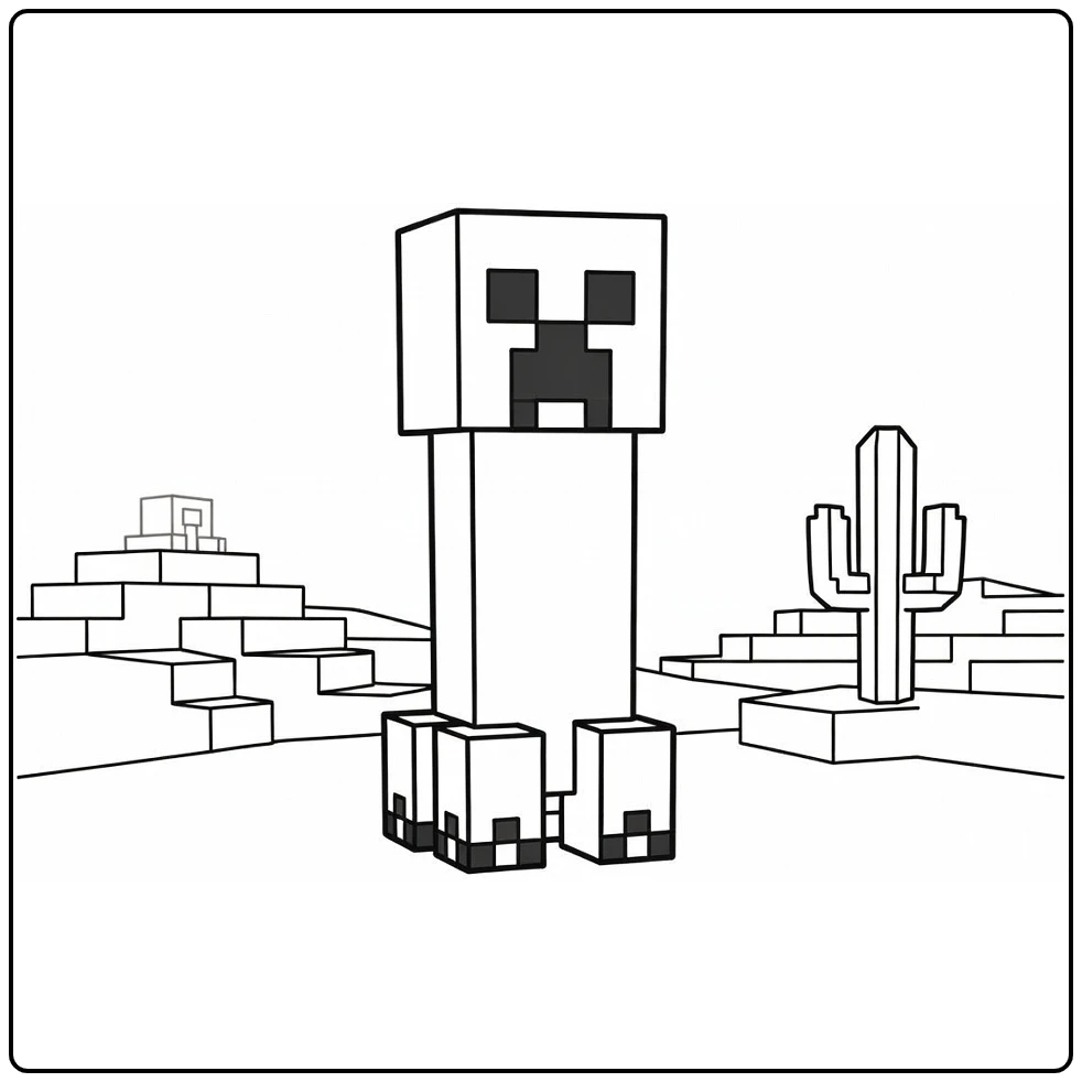 minecraft creeper kleurplaat woestijn duinen cactus tempel