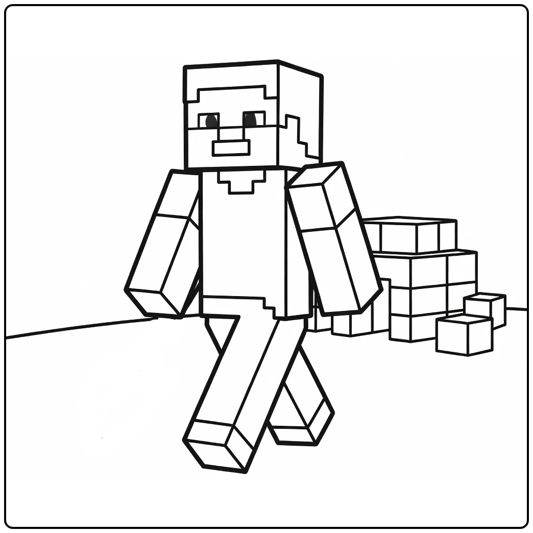 minecraft steve kleurplaat: Steve in sneeuw met schop, iglo