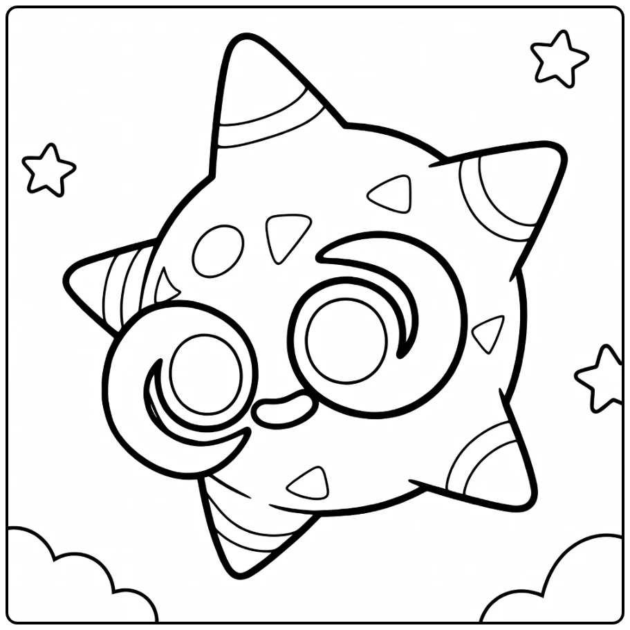 Minior Core Form Kleurplaat ster-Pokémon spiralen ogen