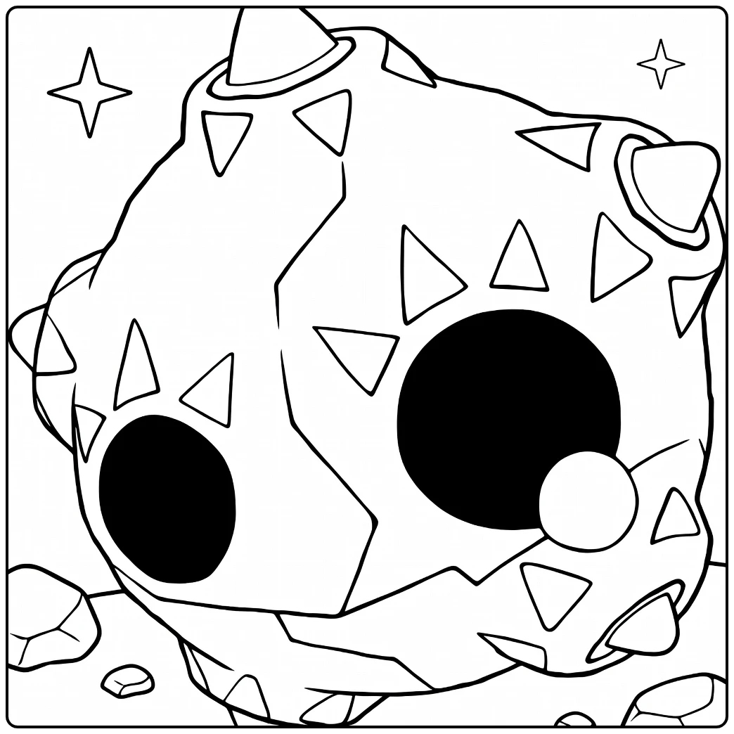 Minior Meteor Form Kleurplaat: spiky meteoor met ogen