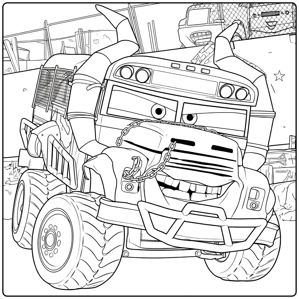 Miss Fritter Kleurplaat: stoere Cars monstertruck
