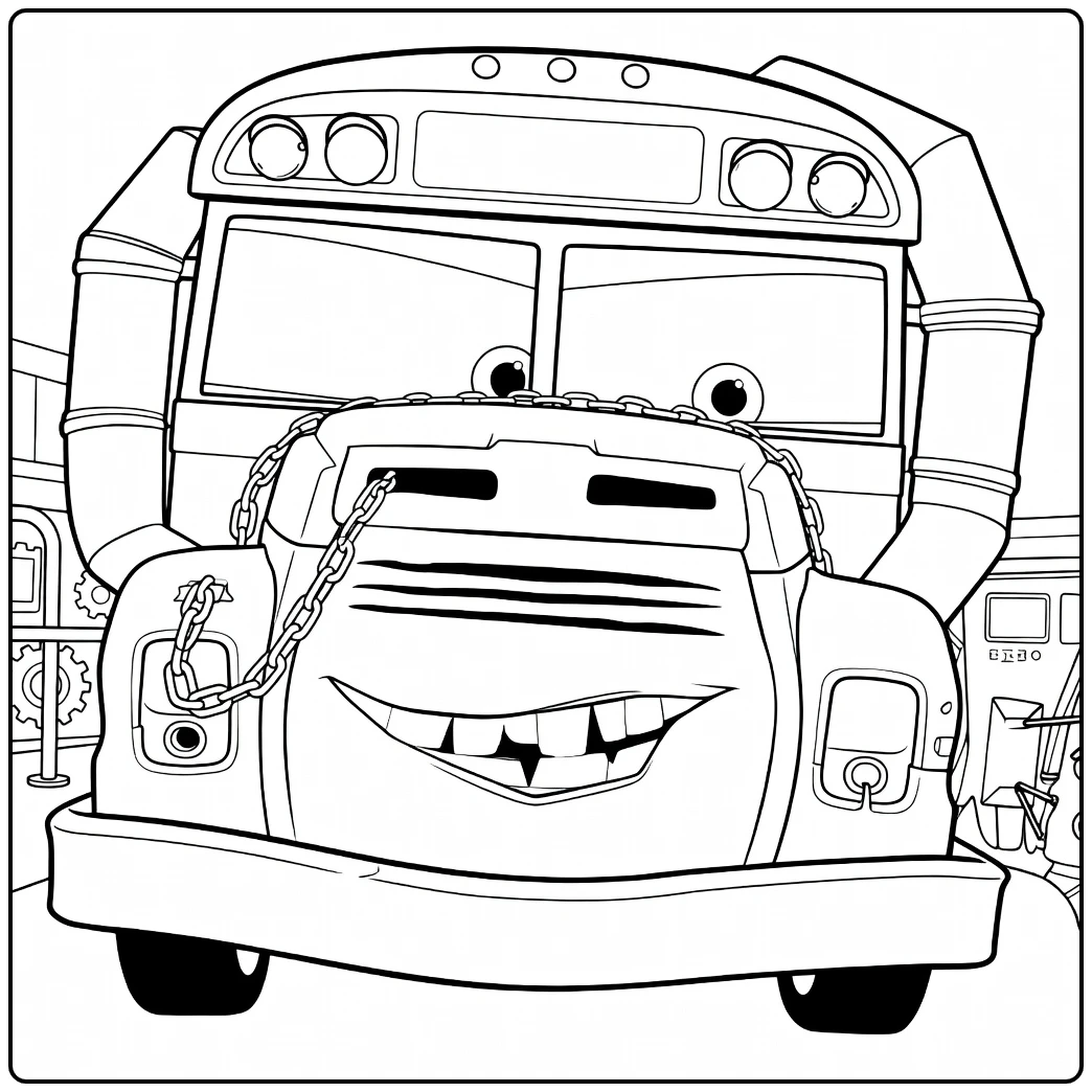 Miss Fritter Kleurplaat: stoere schoolbus Cars 3