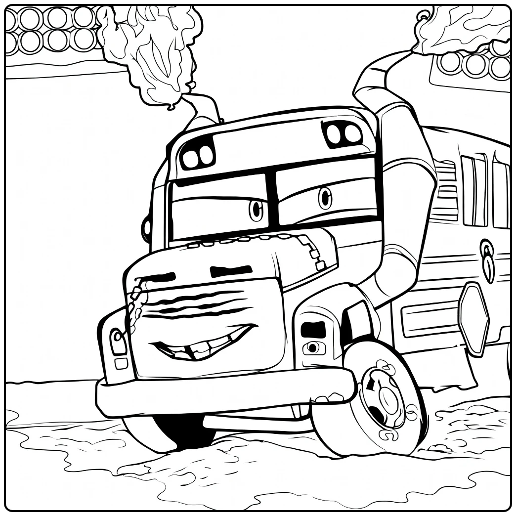 Miss Fritter Kleurplaat: lachende schoolbus Cars 3