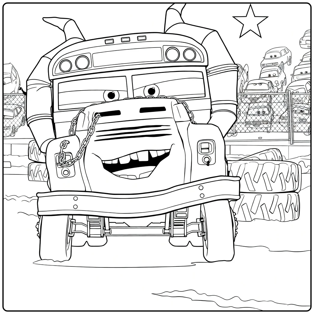Miss Fritter Kleurplaat monstertruck schoolbus Cars