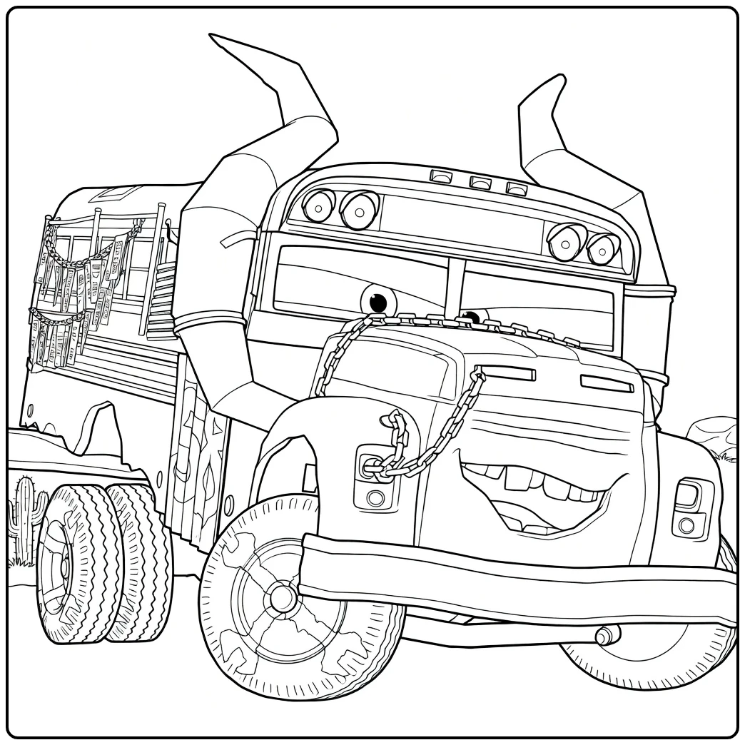 Miss Fritter Kleurplaat: monstertruck schoolbus Cars
