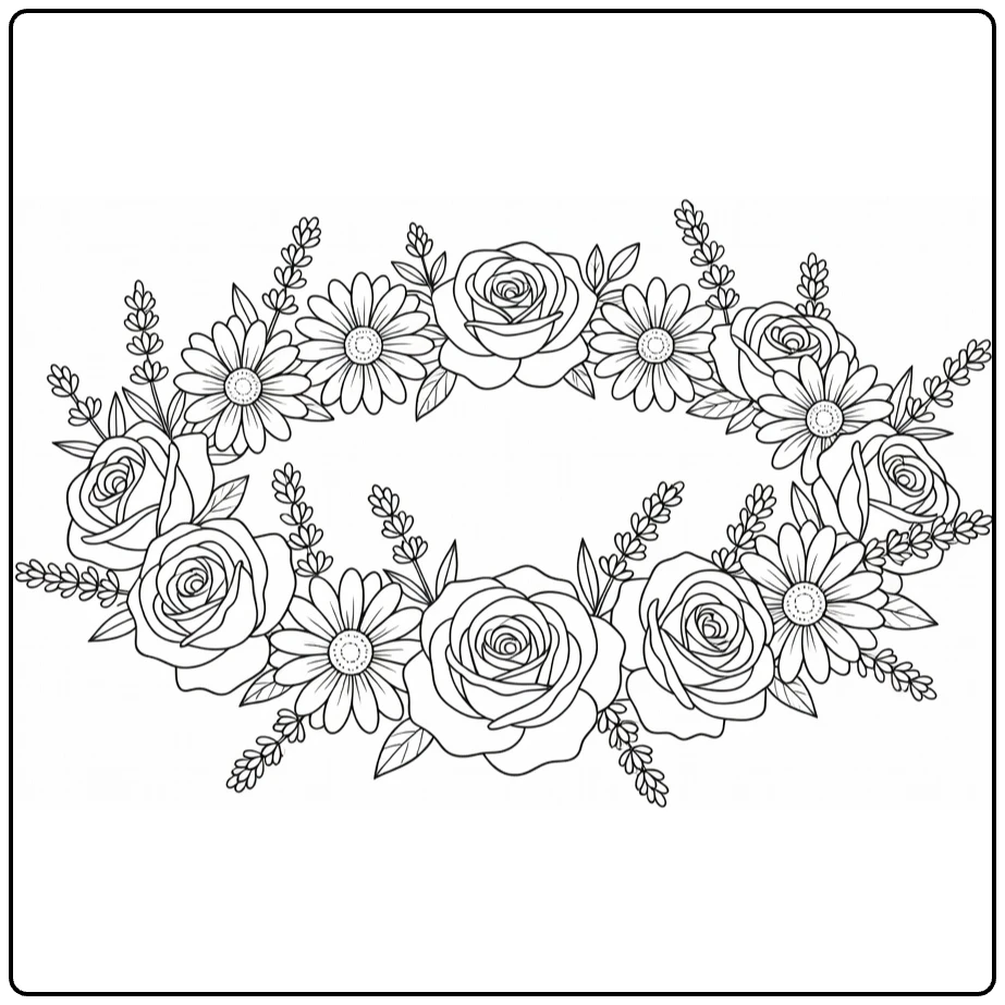moederdag bloemen kleurplaat met rozen en lavendel