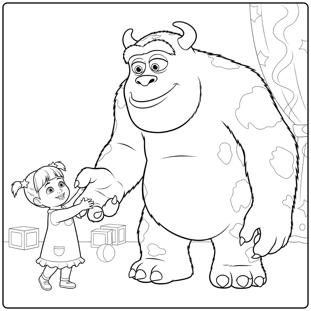 Monsters En Co Kleurplaat: Sulley en Boo handen geven
