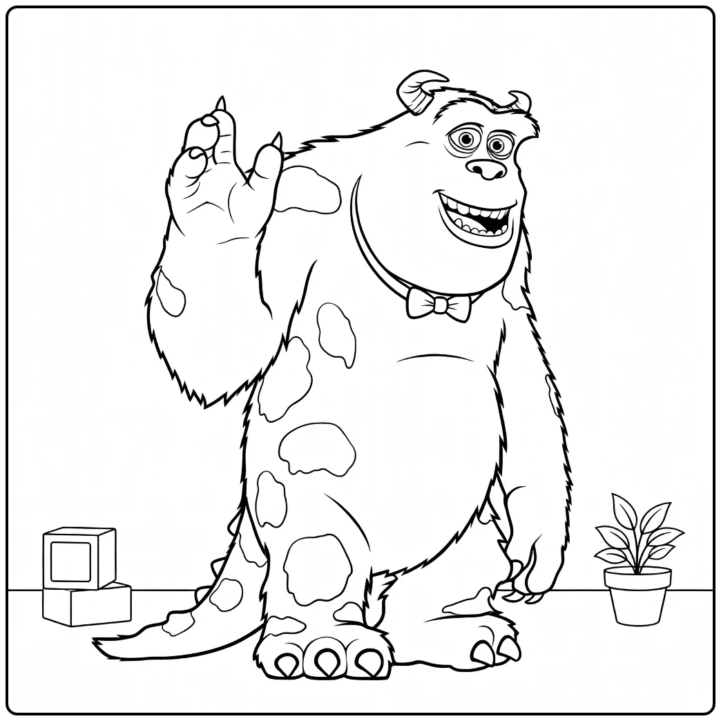Monsters En Co Kleurplaat: wuivende Sulley met strik