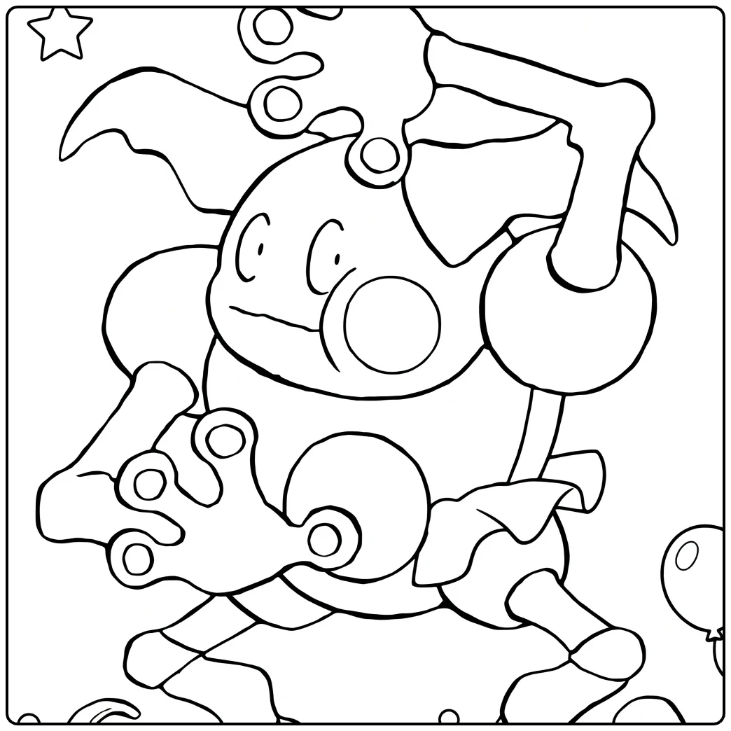 Mr. Mime Kleurplaat met ballonnen en sterren, Pokémon
