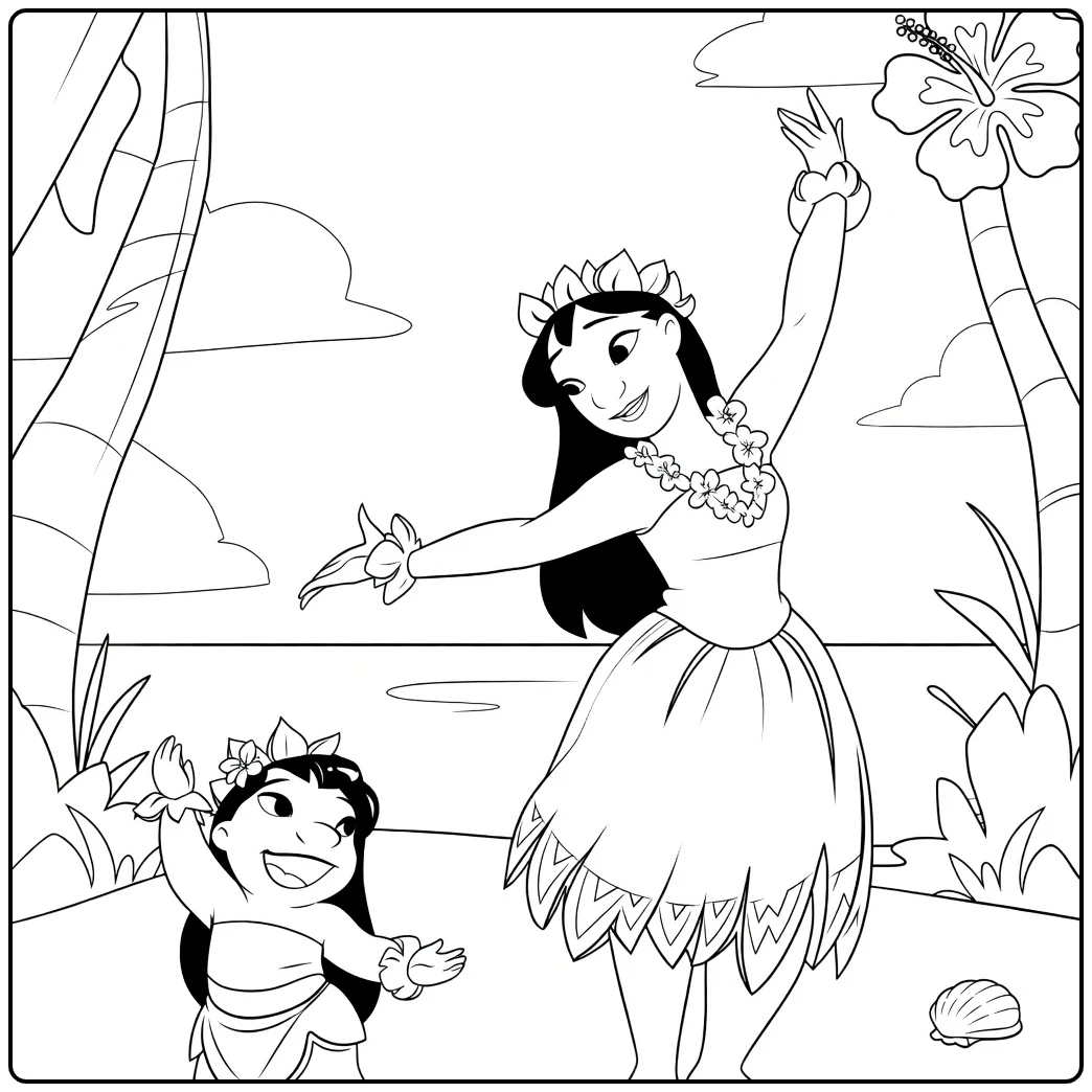 Nani Lilo Kleurplaat van dansende Lilo en Nani
