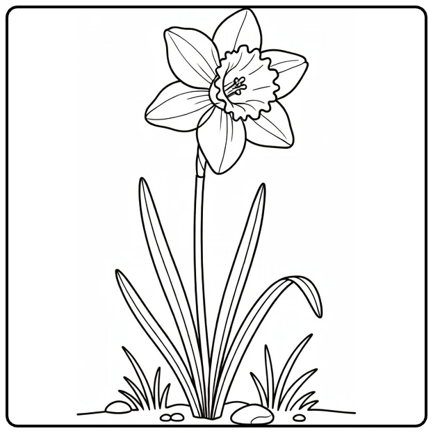 narcis kleurplaat van een narcis in bloei met bladeren